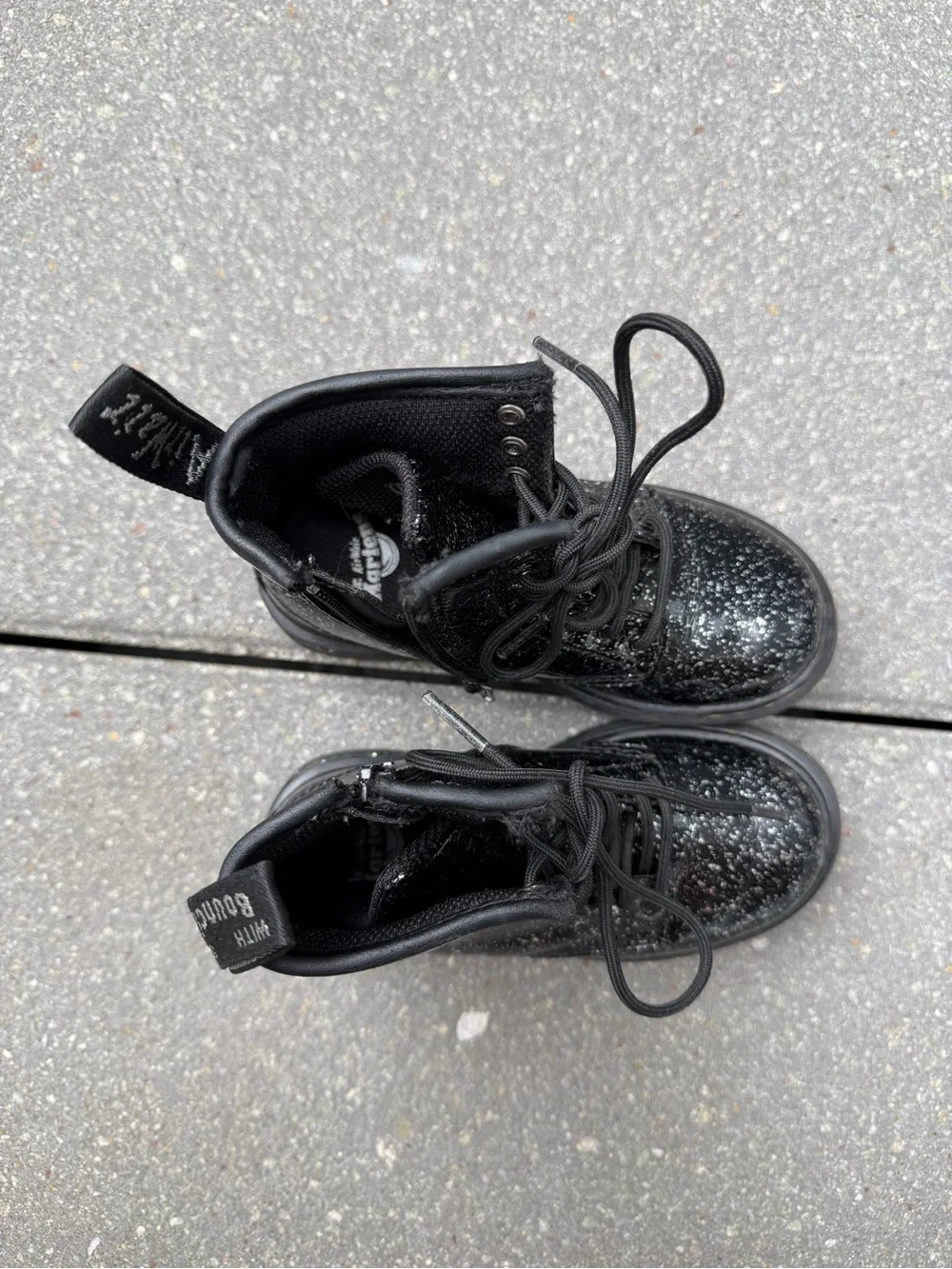 Dr. Martens 1460 Kids Black Patent Glitter Combat Boots Size 9